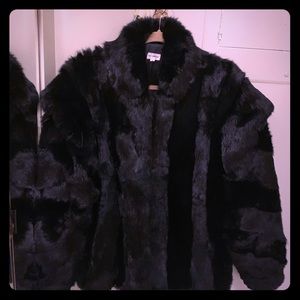 Black rabbit fur coat